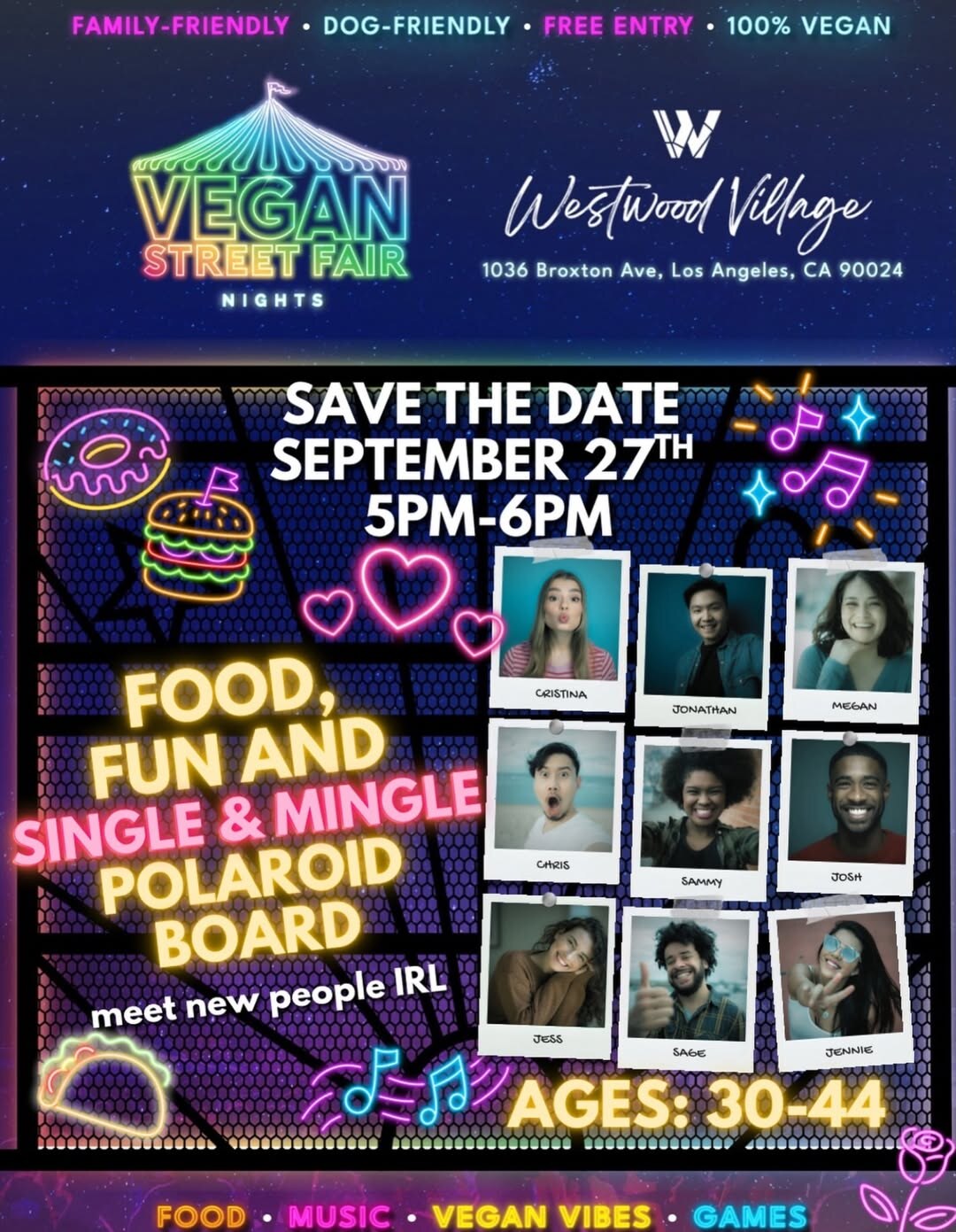 Vegan Street Fair Nights: Single & Mingle Polaroid Board event flyer