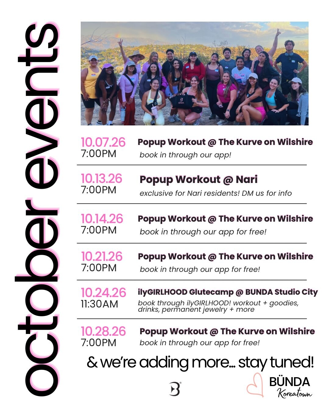 BUNDA Koreatown October popup workout schedule