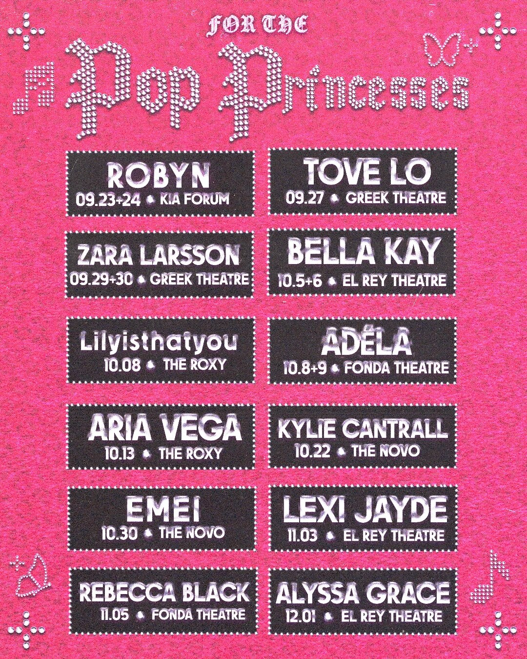 Goldenvoice fall pop concert calendar featuring the listed Los Angeles shows.