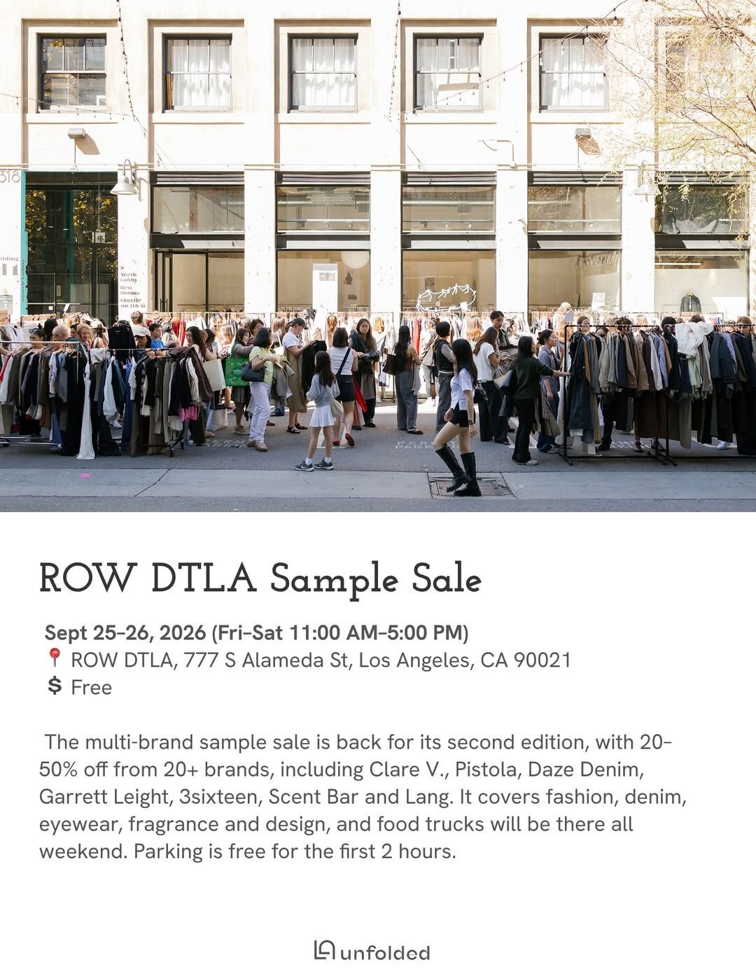 ROW DTLA Sample Sale event flyer