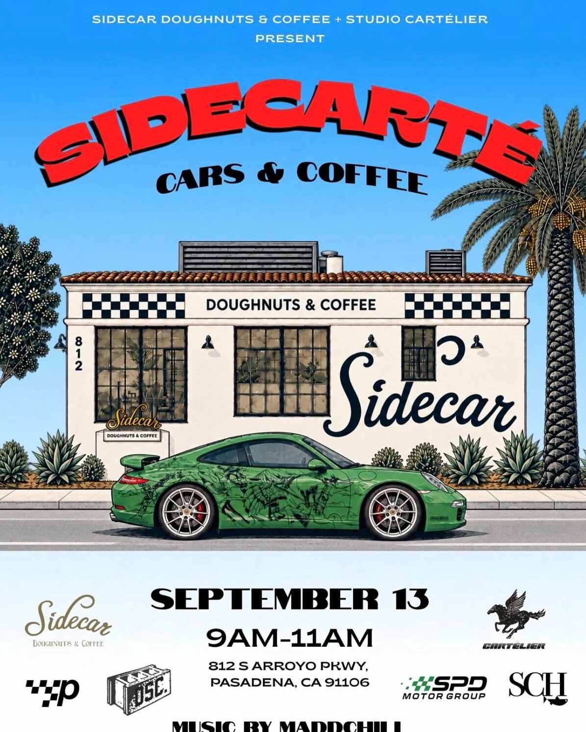Sidecar Cars and Coffee flyer for September 13 in South Pasadena