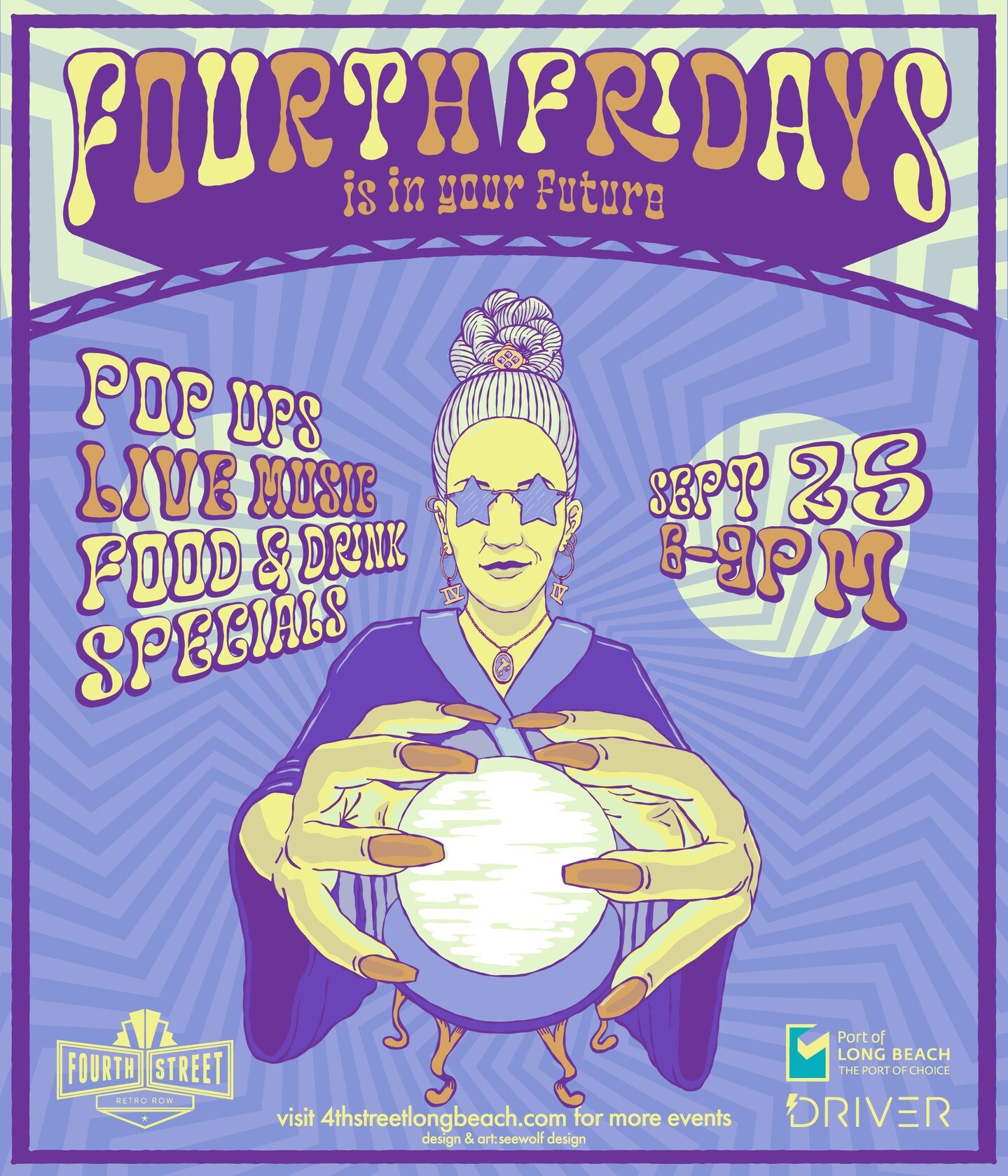 Purple and green Fourth Fridays September 25 flyer