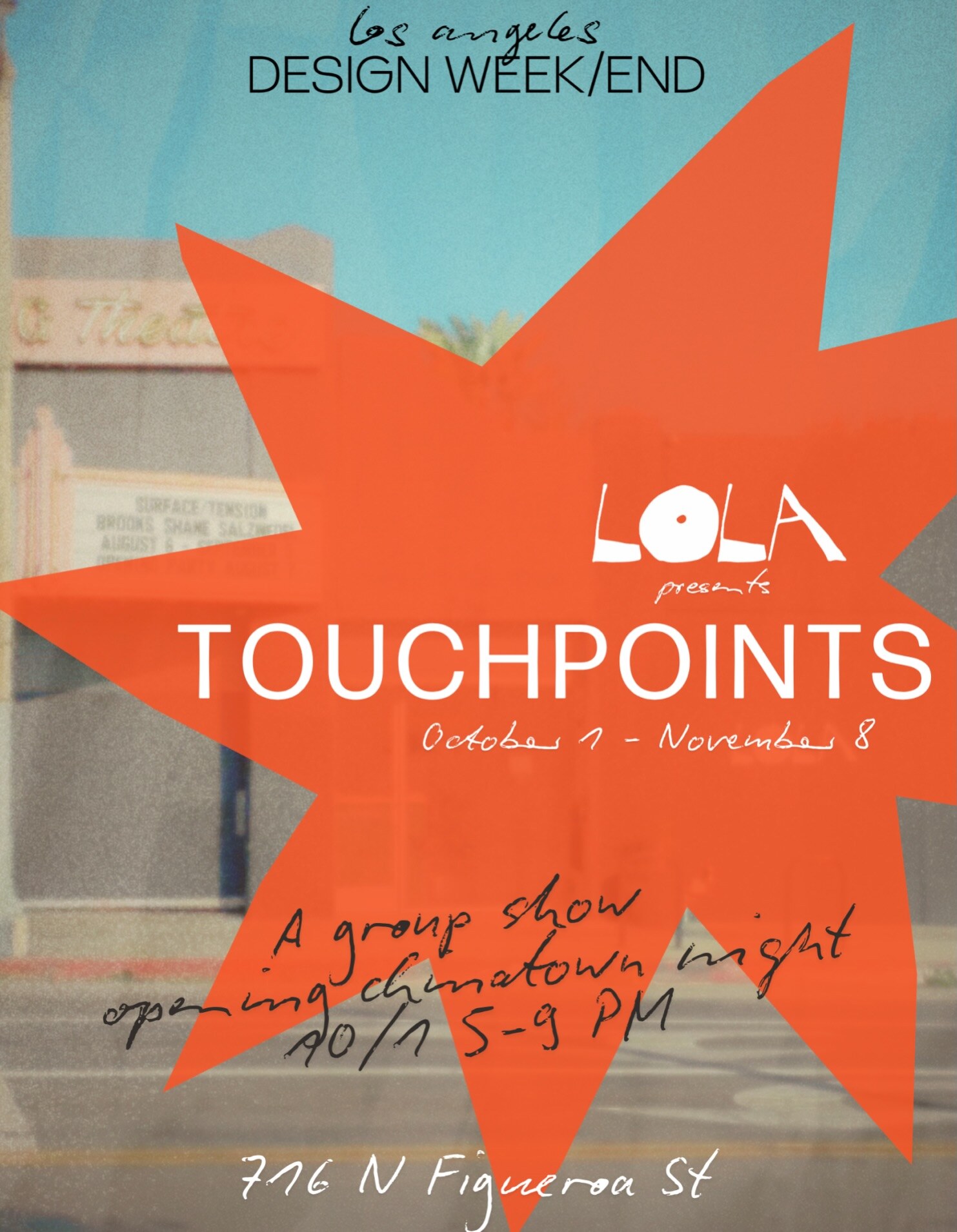 Touchpoints exhibition flyer for Lola Gallery during LA Design Week/end.