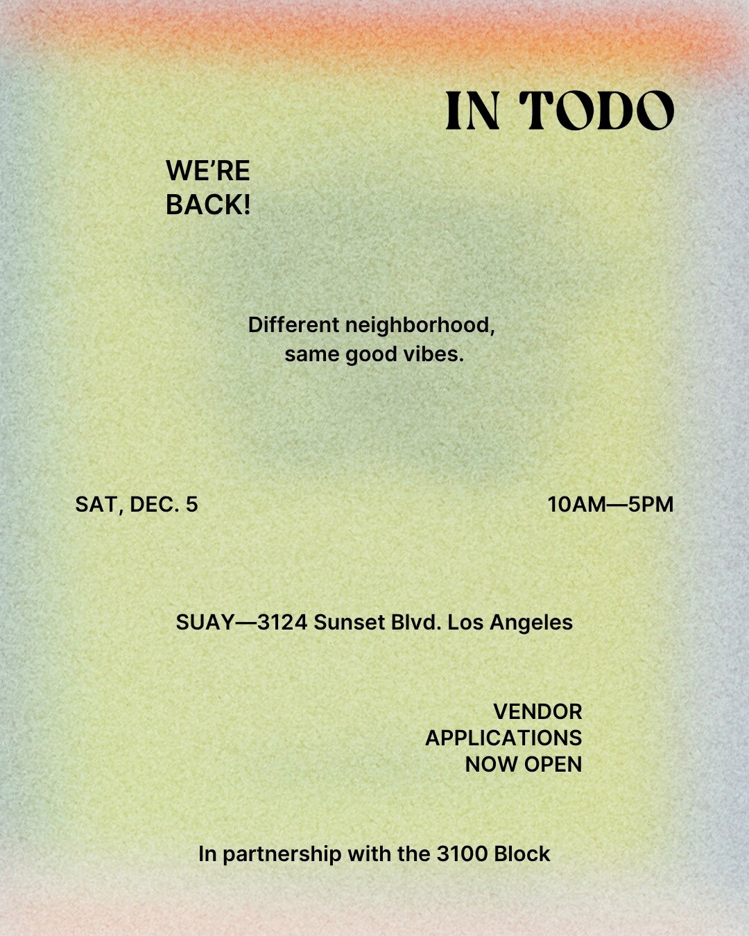 In Todo market flyer for December 5 at SUAY on Sunset Boulevard