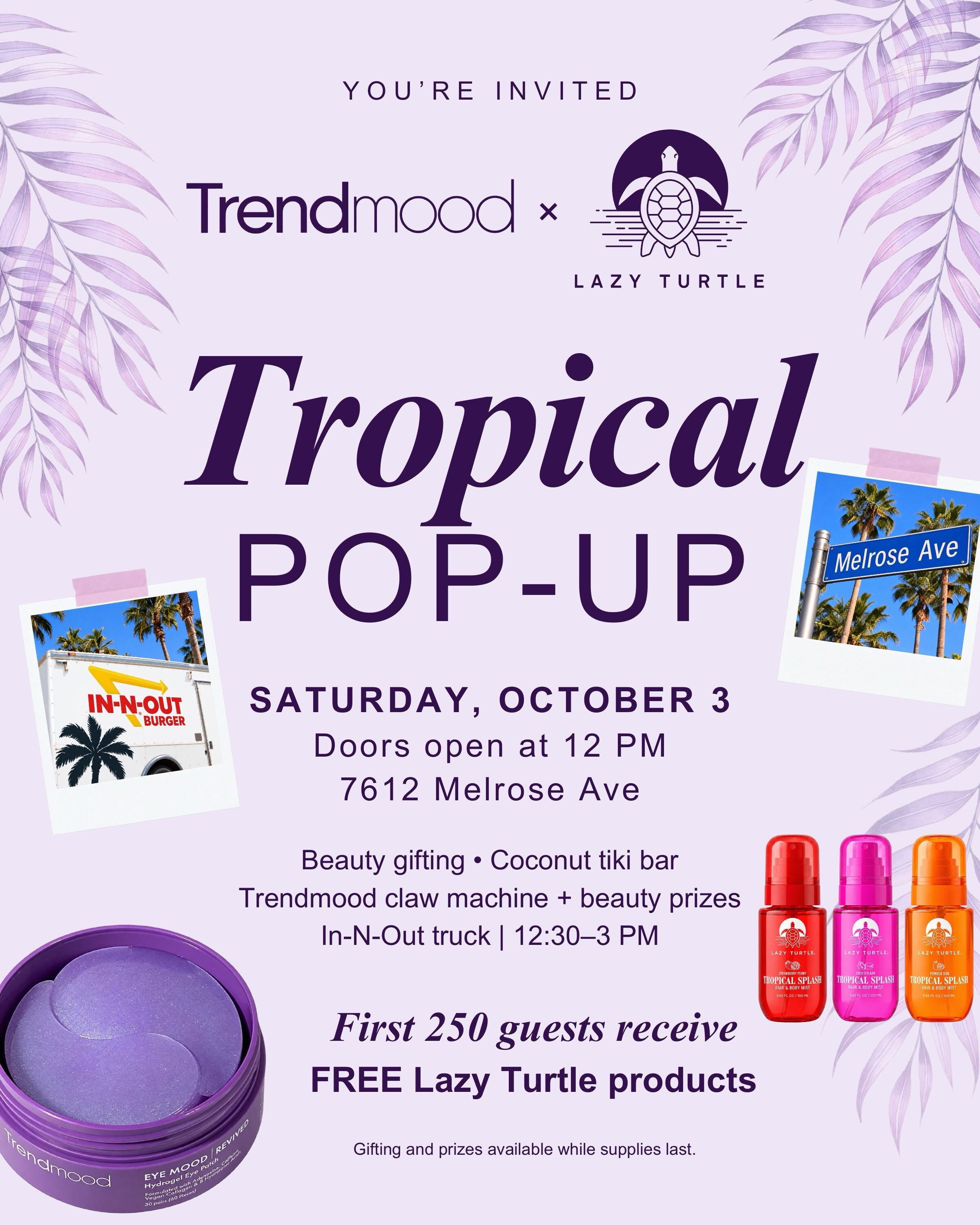Official Trendmood x Lazy Turtle tropical pop-up flyer for October 3 at 7612 Melrose Ave.